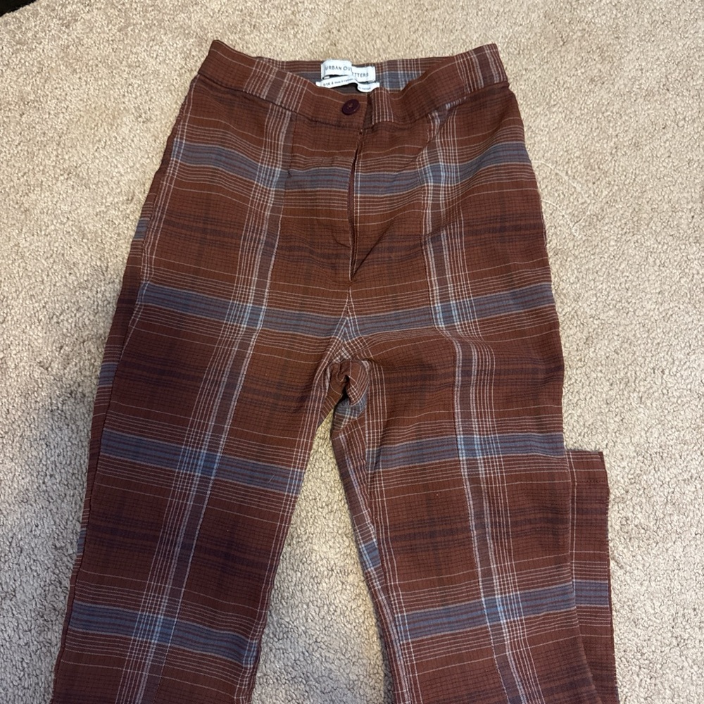 Urban Outfitters Brown Plaid Chinos with Blue Stripe